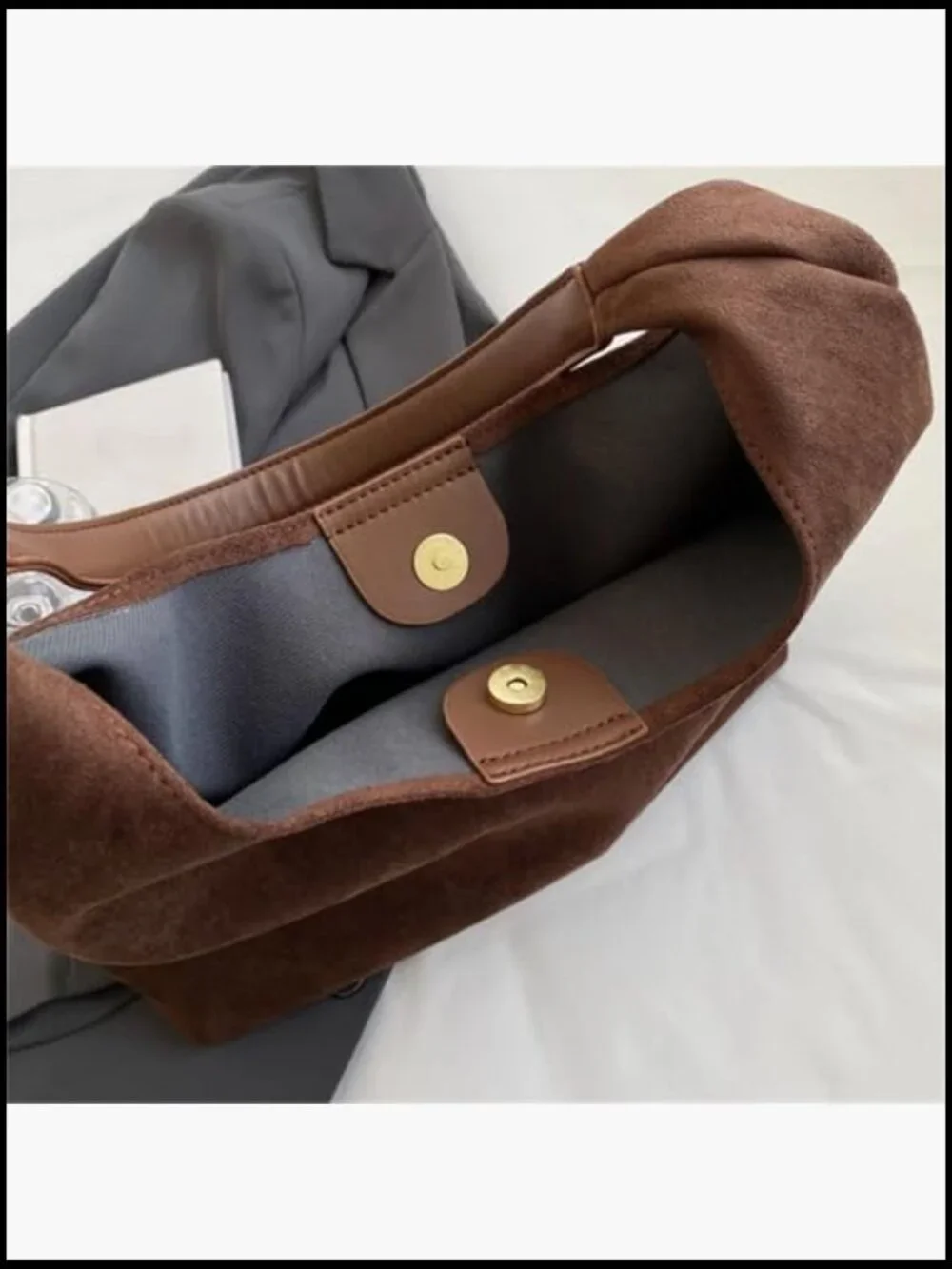 Faux Suede Slouchy Hobo Tote Bag Spacious Work Office Fall Shoulder Handbag